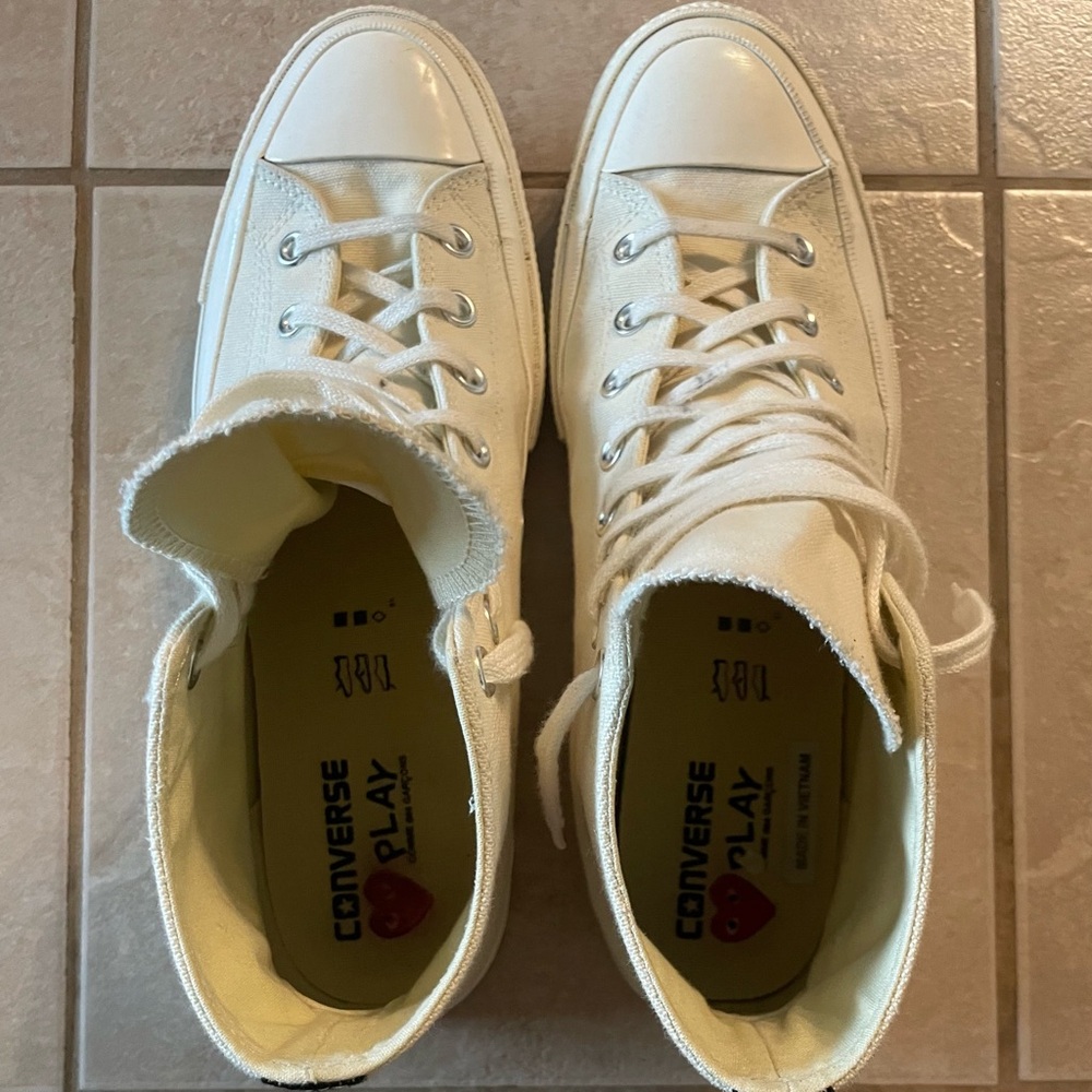 💲OLD - CDG Cream authentic retro high Converse top canvas sneakers - SIZE 11 - Picture 3 of 13